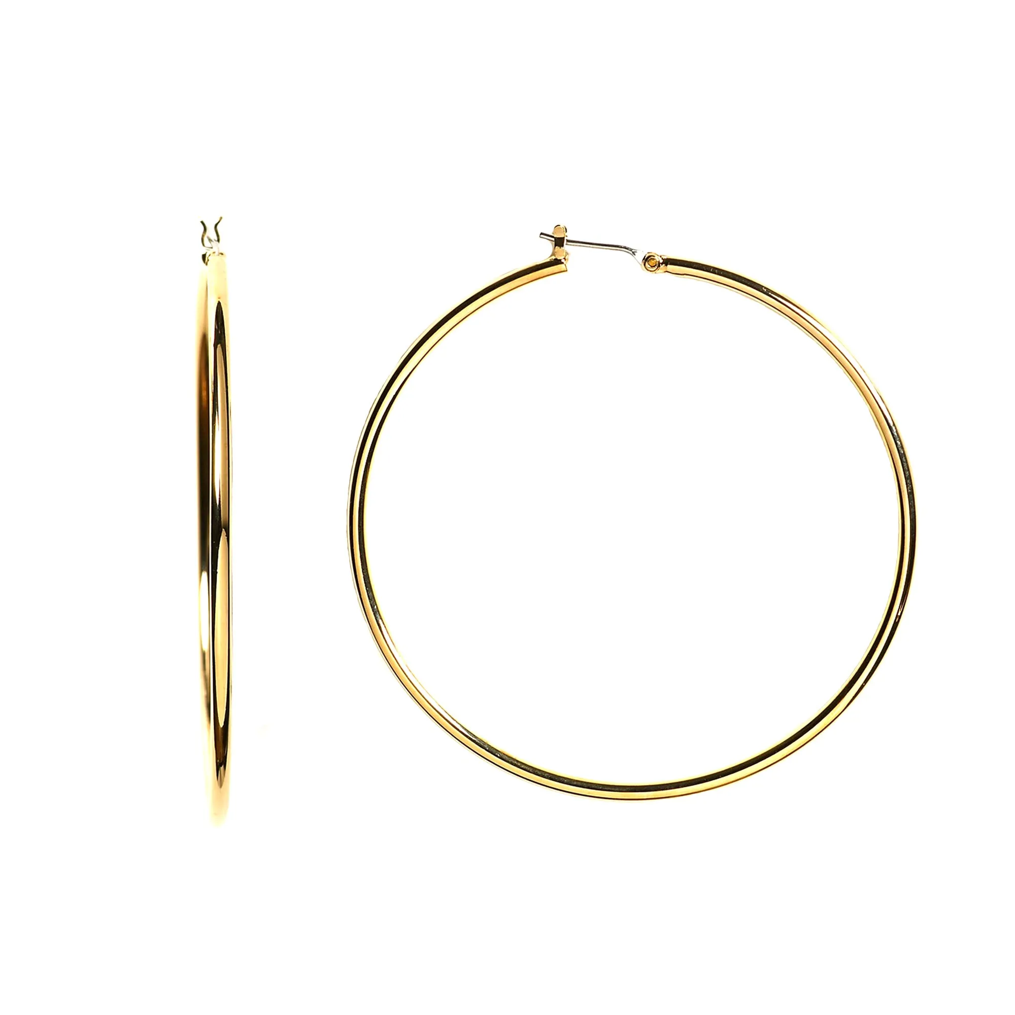 10k Yellow Gold 1.5mm Shiny Round Tube Hoop Earrings