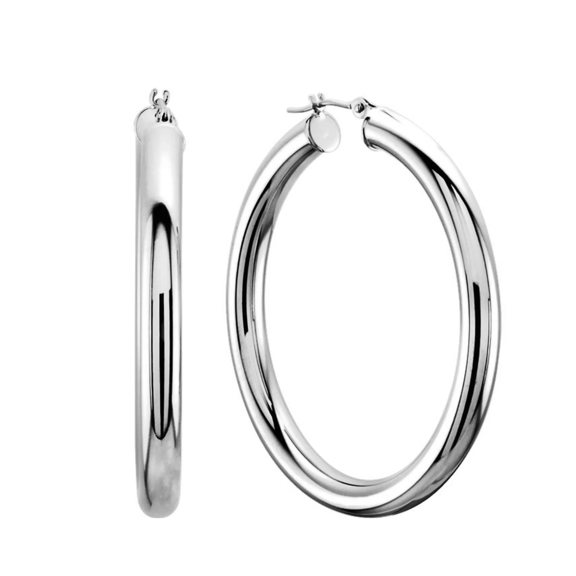 14K White Gold 3MM Shiny Round Tube Hoop Earrings