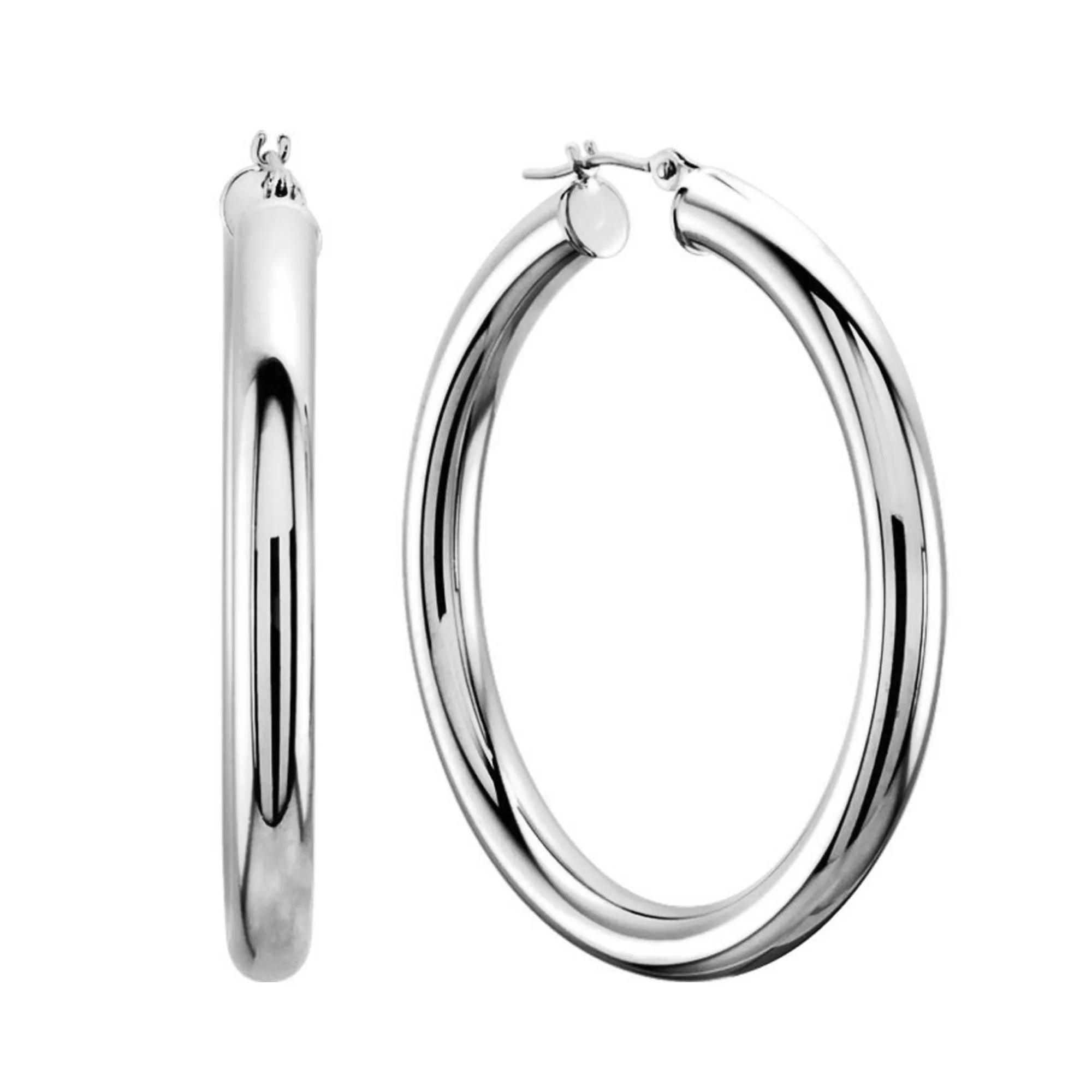 14K White Gold 3MM Shiny Round Tube Hoop Earrings