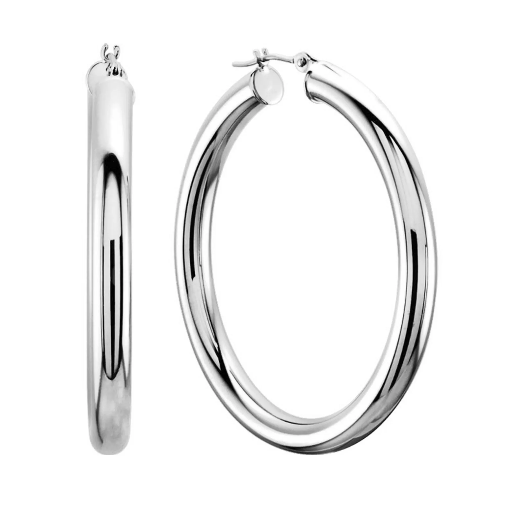 14K White Gold 3MM Shiny Round Tube Hoop Earrings