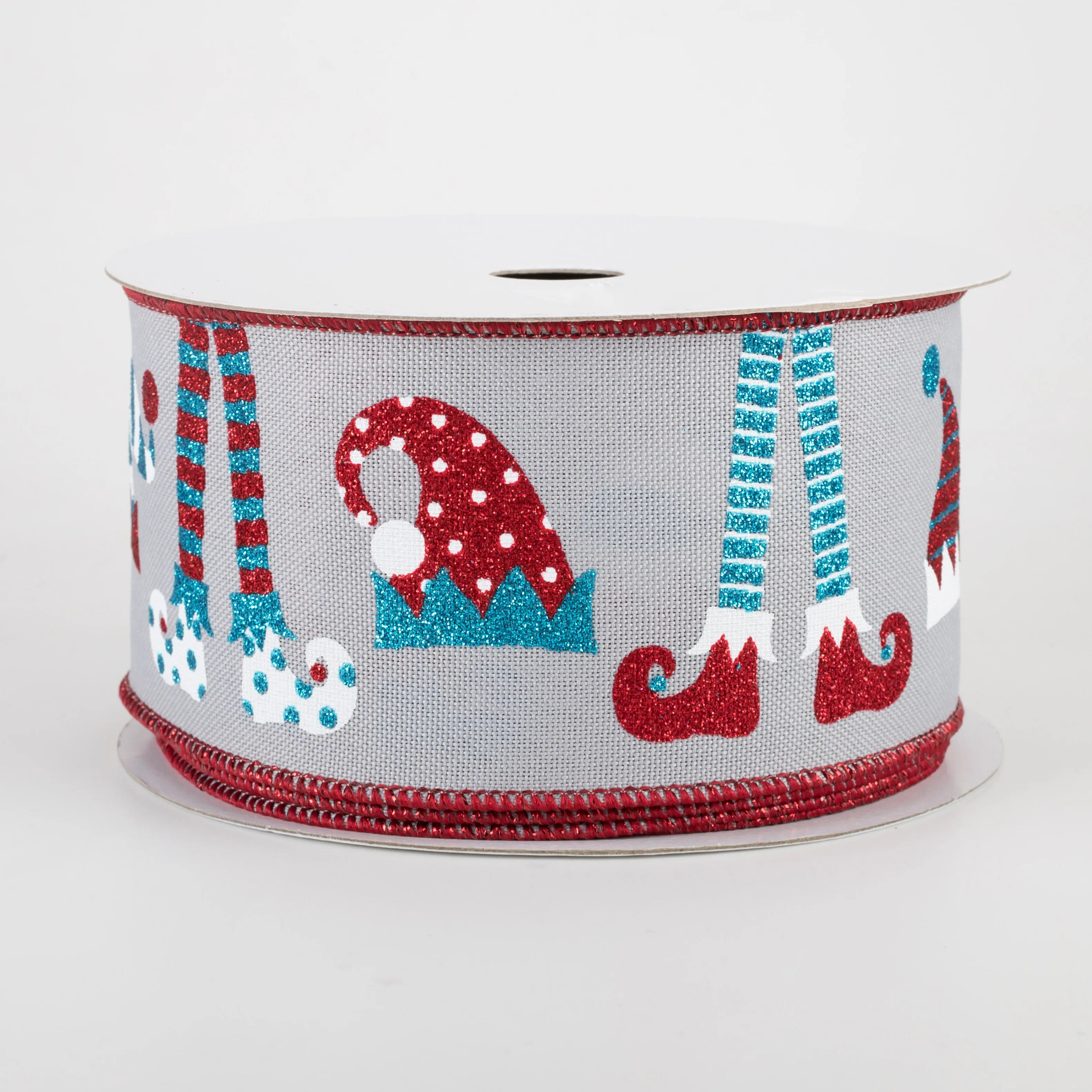 2.5" Elf Hats & Legs Ribbon: Grey, Red, Turquoise (10 Yards)