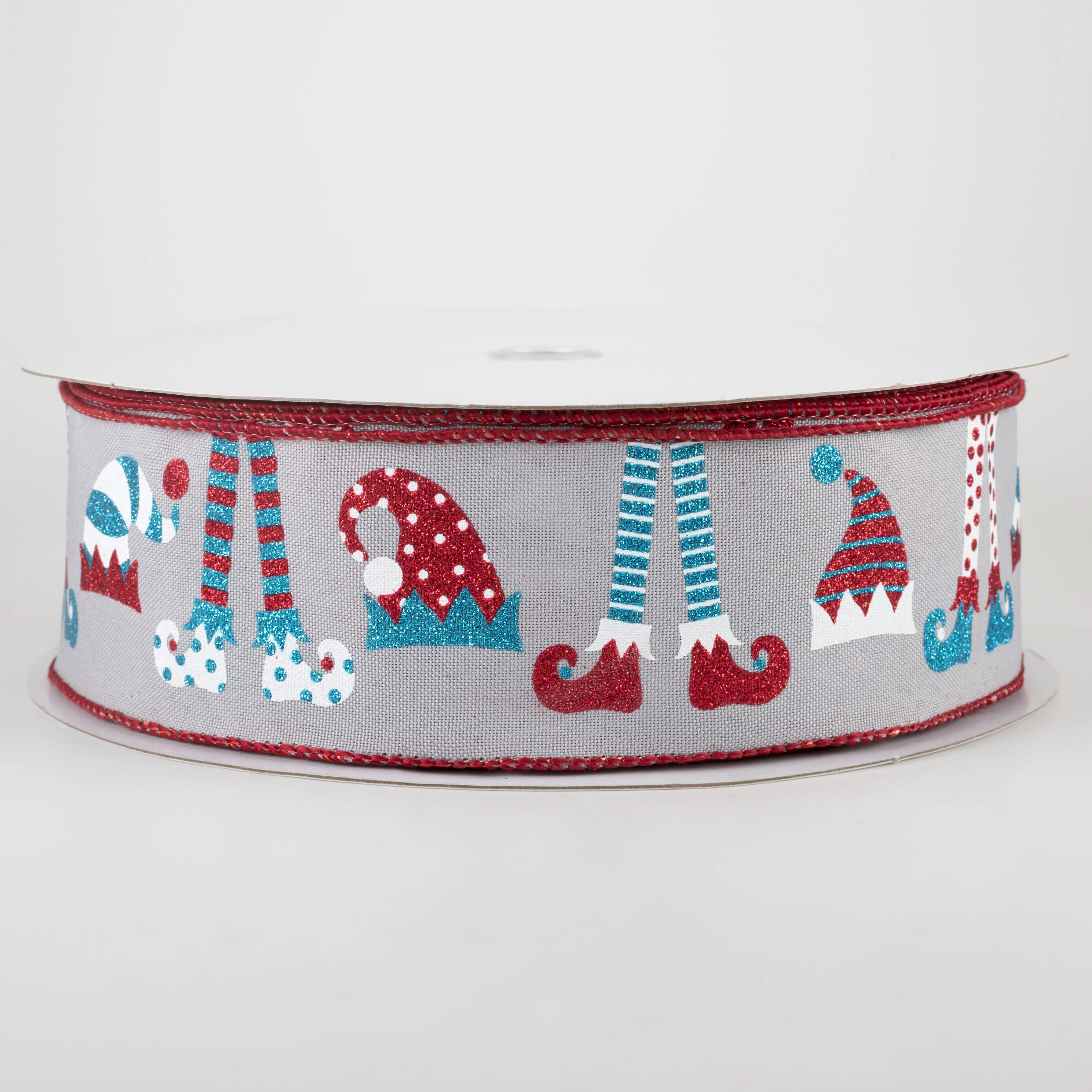 2.5" Elf Hats & Legs Ribbon: Grey, Red, Turquoise (50 Yards)