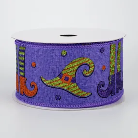 2.5" Glittered Witch Hats & Legs Ribbon: Purple (10 Yards)