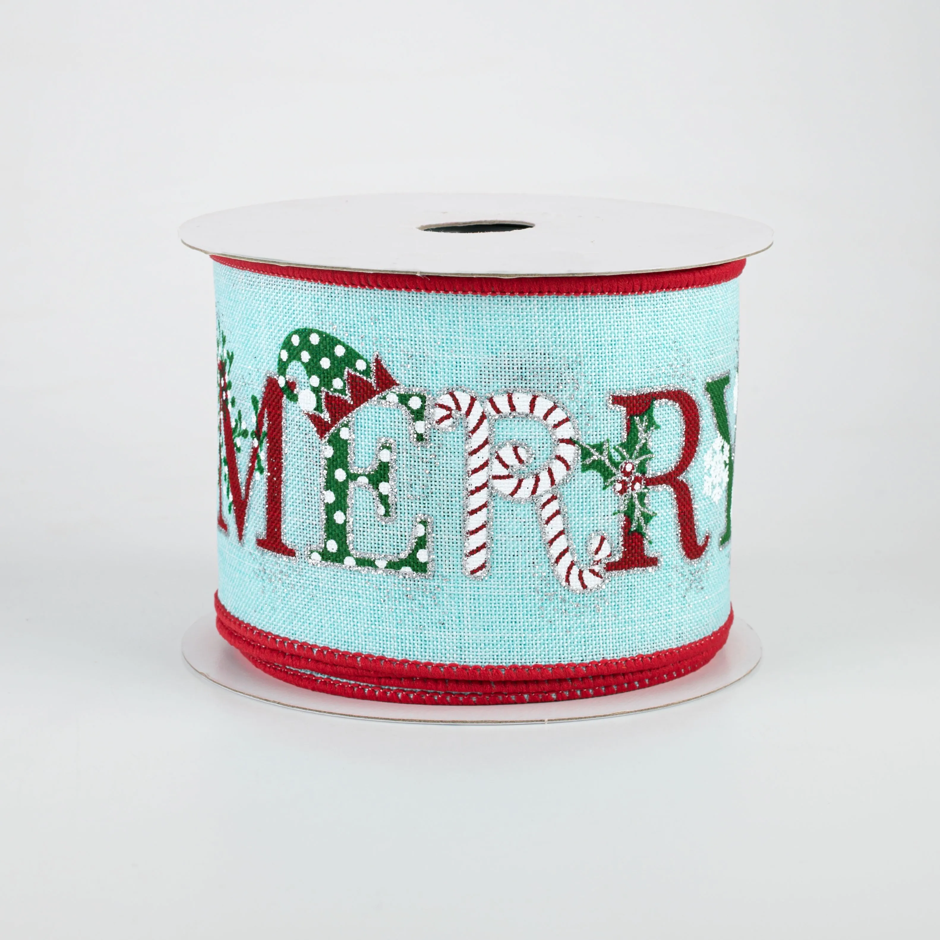 2.5" Merry Christmas Object Letters Ribbon: Ice Blue (10 Yards)