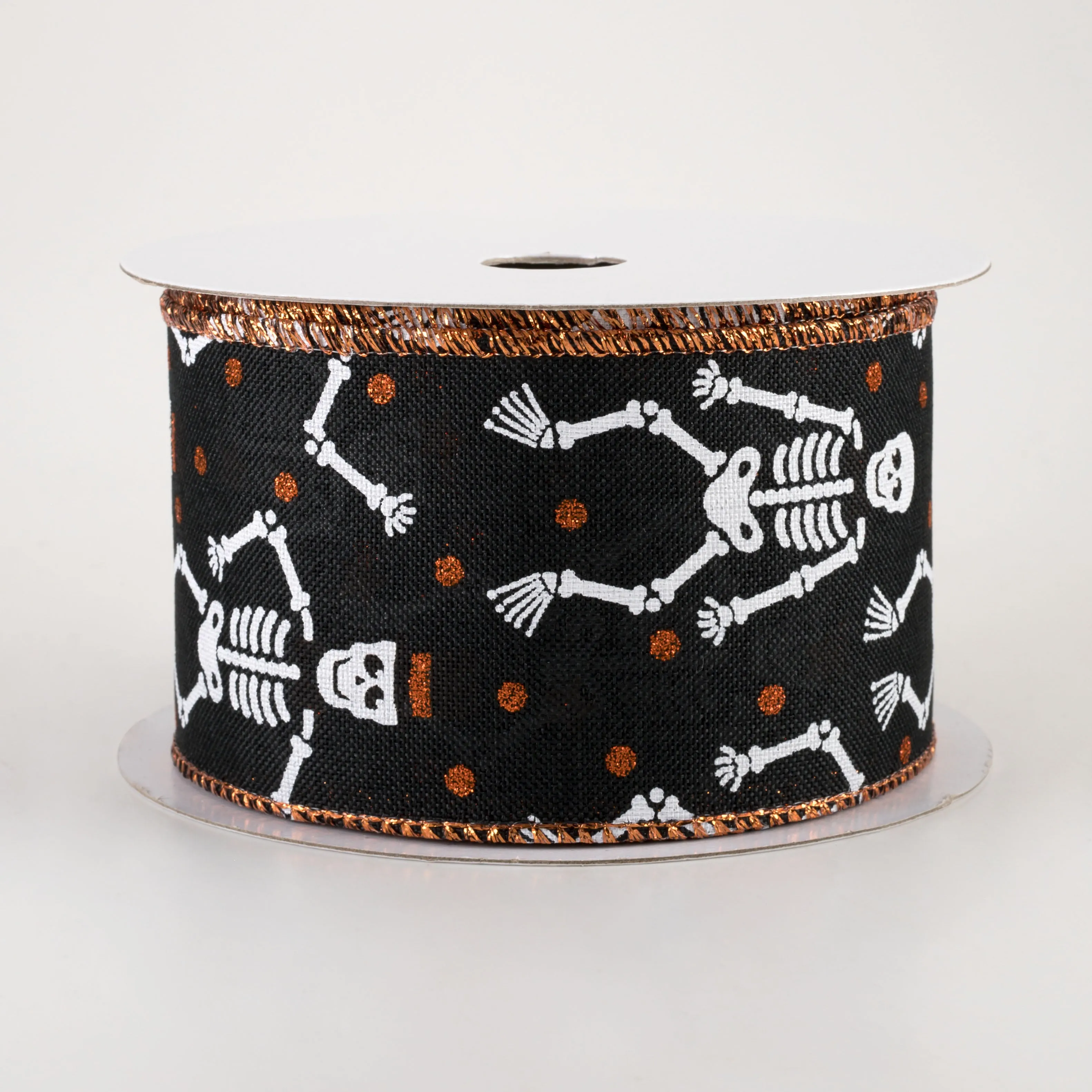 2.5" Orange Glitter Skeletons Ribbon: Black (10 Yards)