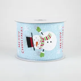 2.5" Snowman Light Blue Glittered Ribbon (10 Yards)