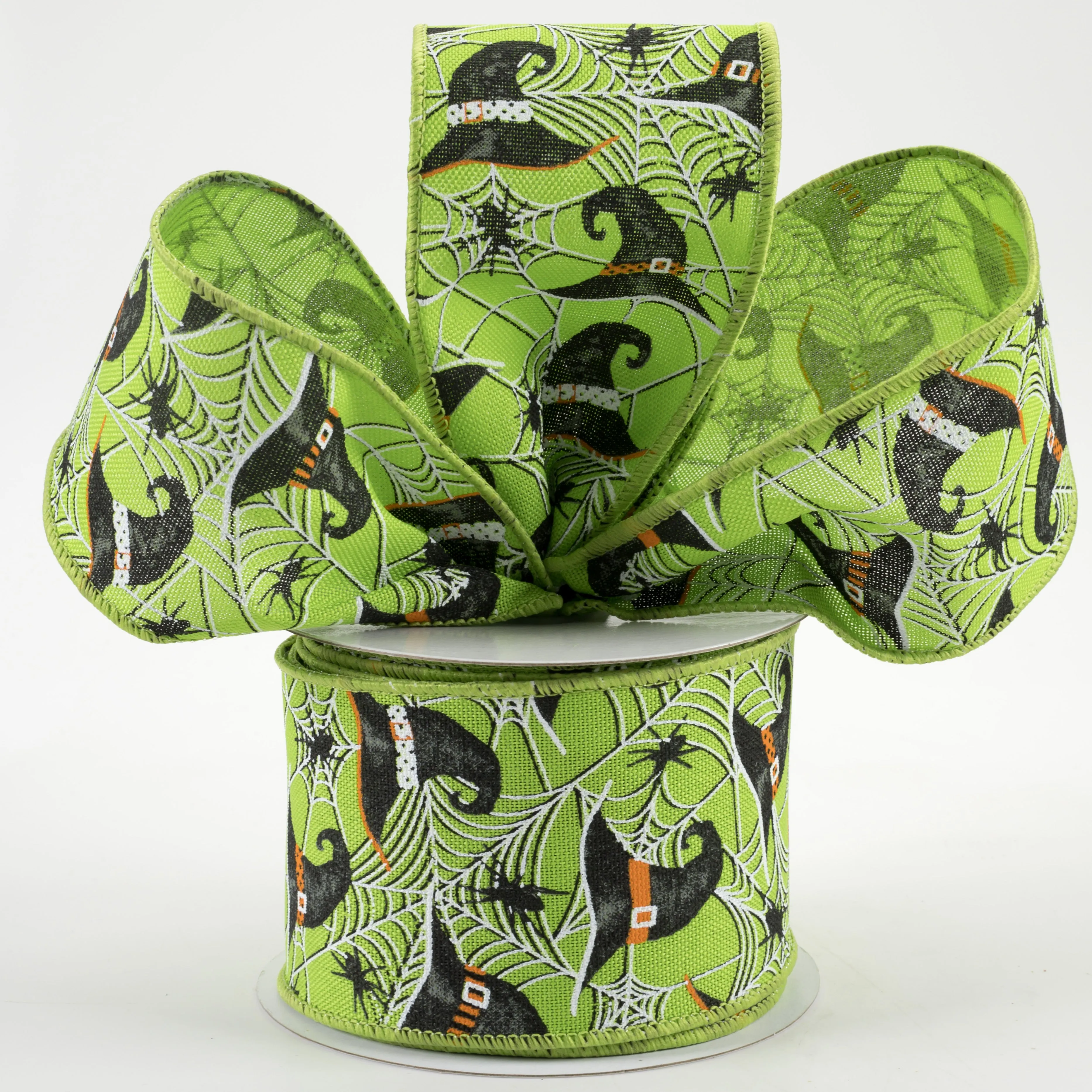 2.5" Witch Hats and Spiders Ribbon: Fresh Green (10 Yards)