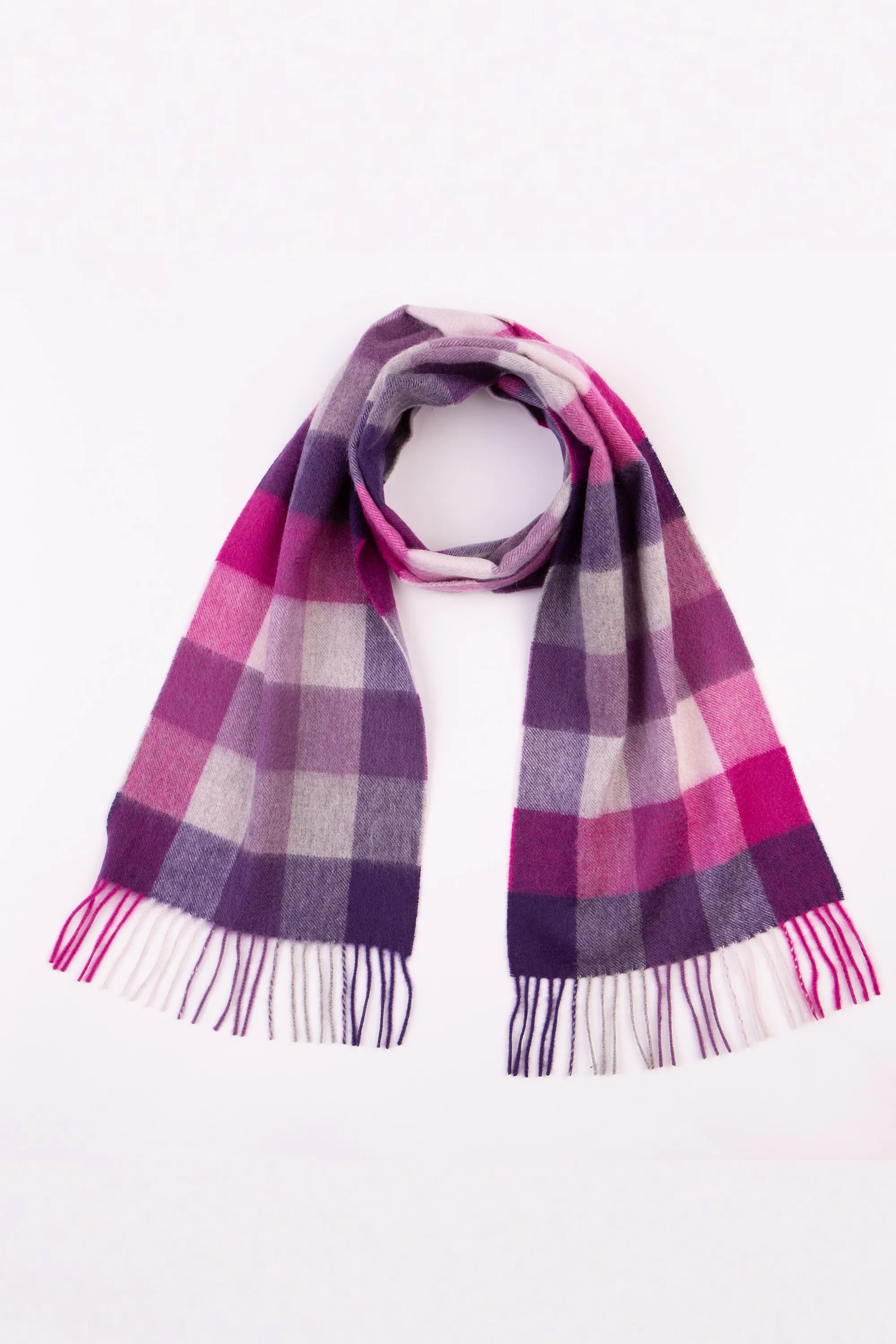 5 Square Check Cashmere Scarf - Purple