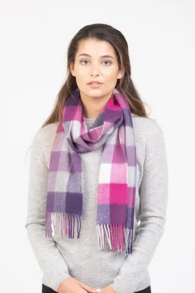 5 Square Check Cashmere Scarf - Purple