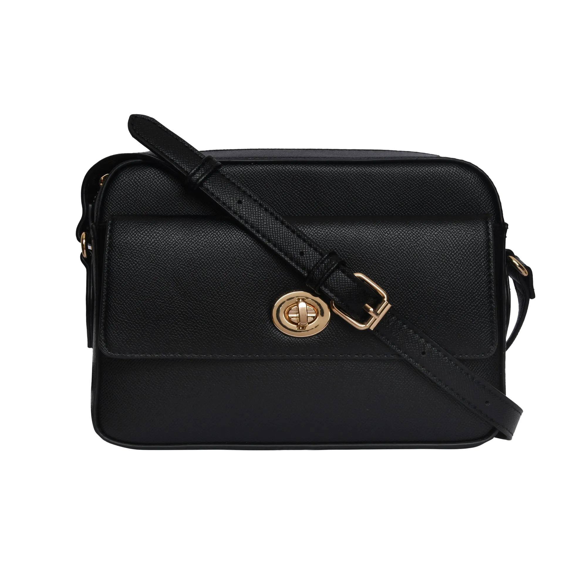 Accessorize London Women's Faux Leather Black Tyler Twistlock Sling Bag