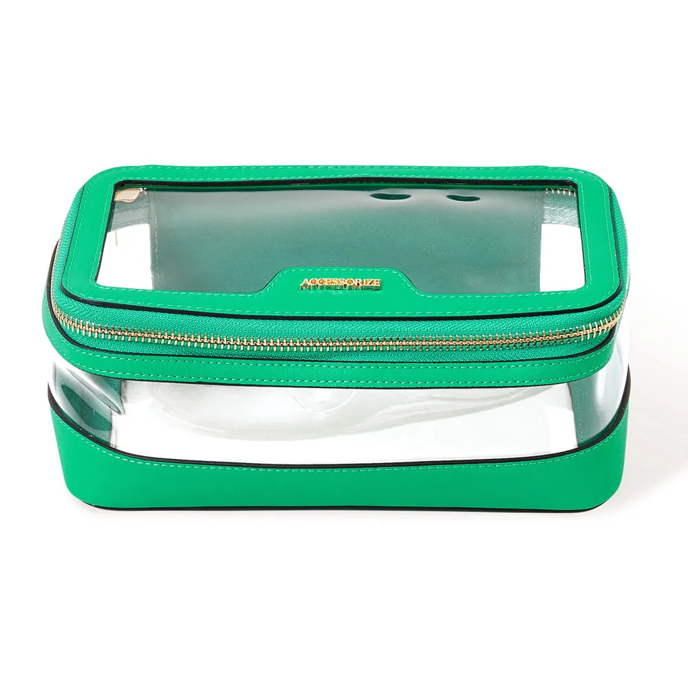 Accessorize London Women's Faux Leather Green Clear Make Up Bag