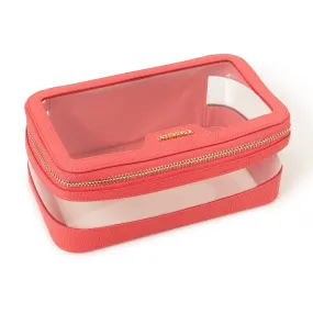 Accessorize London Women's Faux Leather Red Clear Make Up Bag