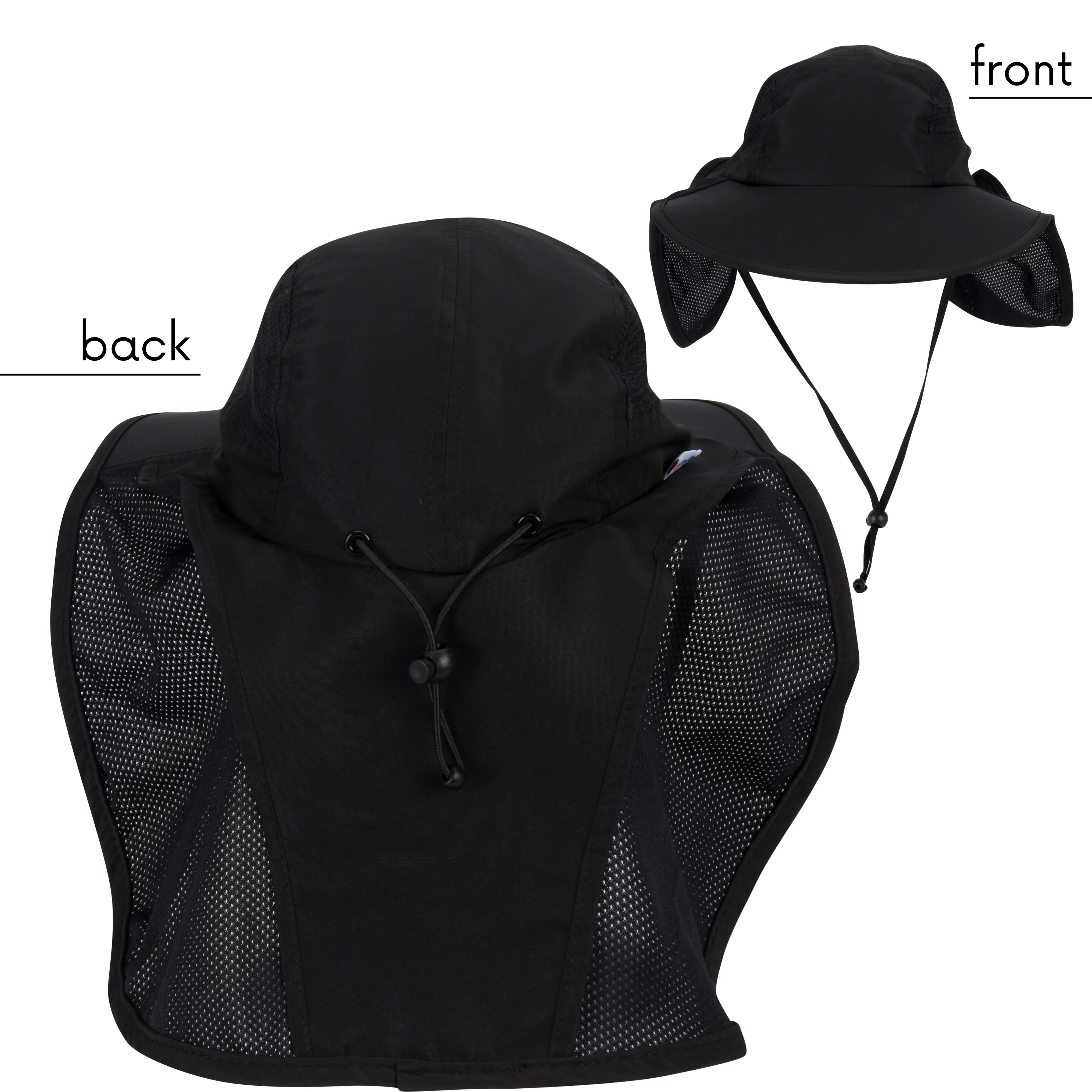 Adult Wide Brim   Flap Neck Sun Protective Adventure Hat | Black