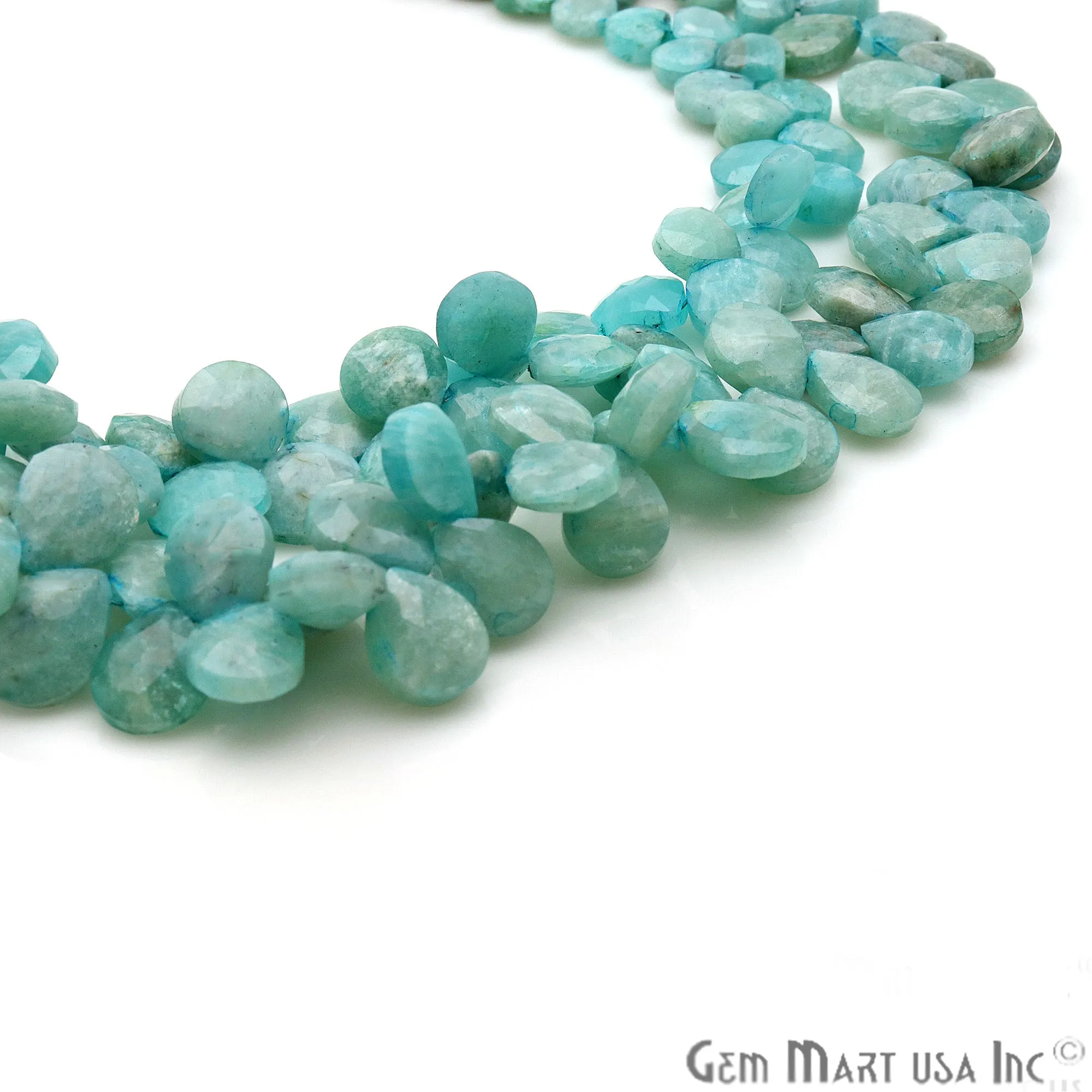 Amazonite Heart Beads, 8 Inch Gemstone Strands, Drilled Strung Briolette Beads, Heart Shape, 9mm