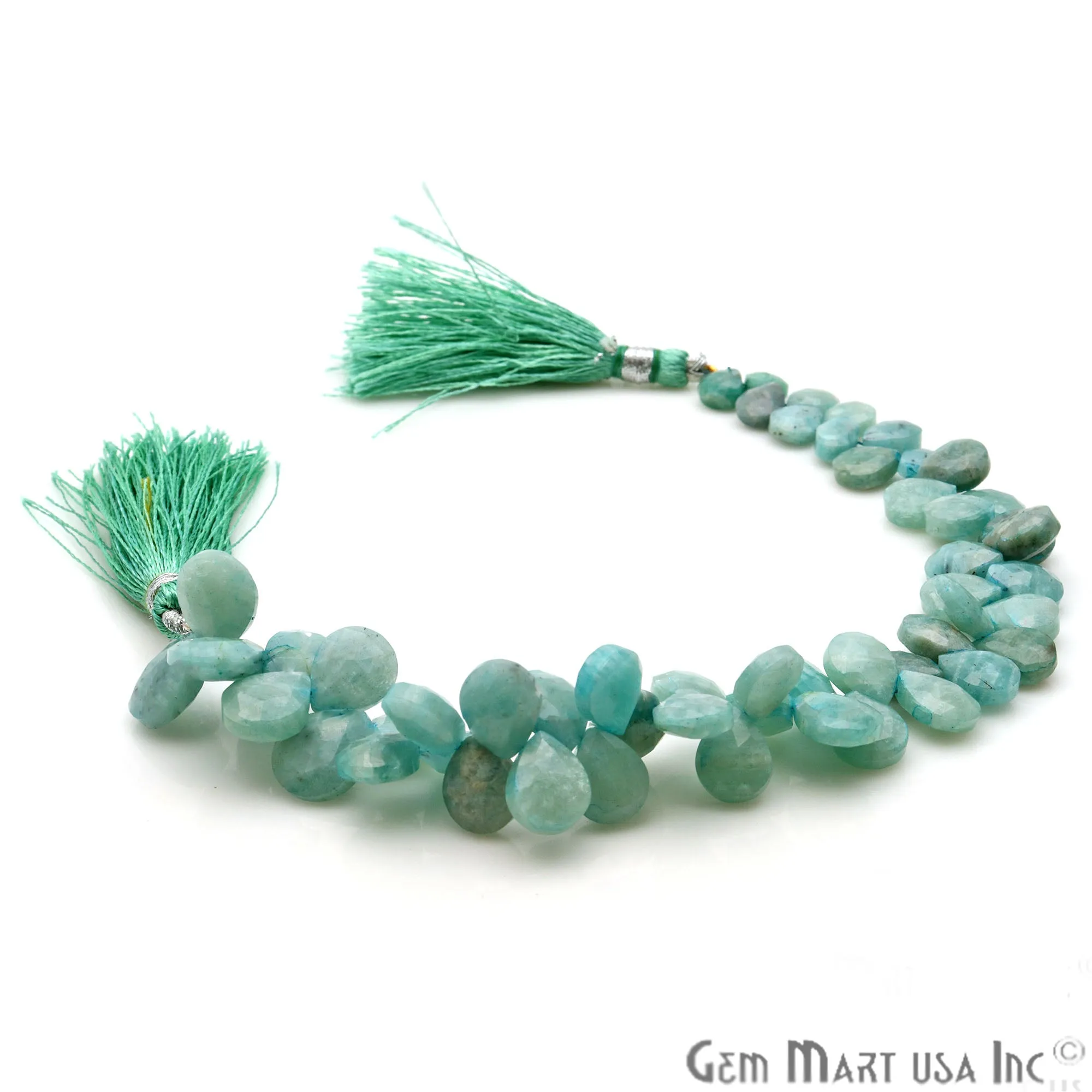 Amazonite Heart Beads, 8 Inch Gemstone Strands, Drilled Strung Briolette Beads, Heart Shape, 9mm