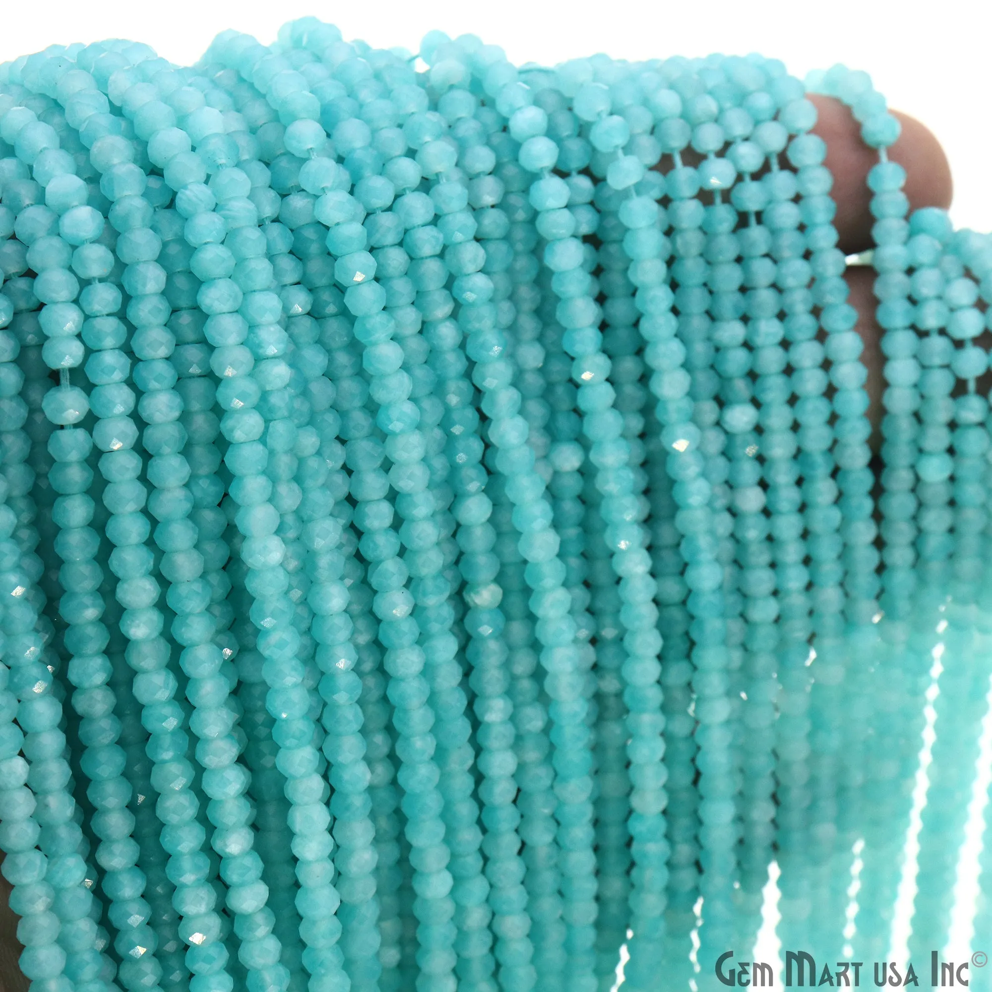 Amazonite Rondelle Beads, 12.5 Inch Gemstone Strands, Drilled Strung Nugget Beads, Faceted Round, 3-4mm