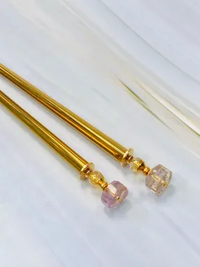 Ametrine Gemstone Hair Sticks, Luxury Gold Hair Pins, gemstone shawl pin