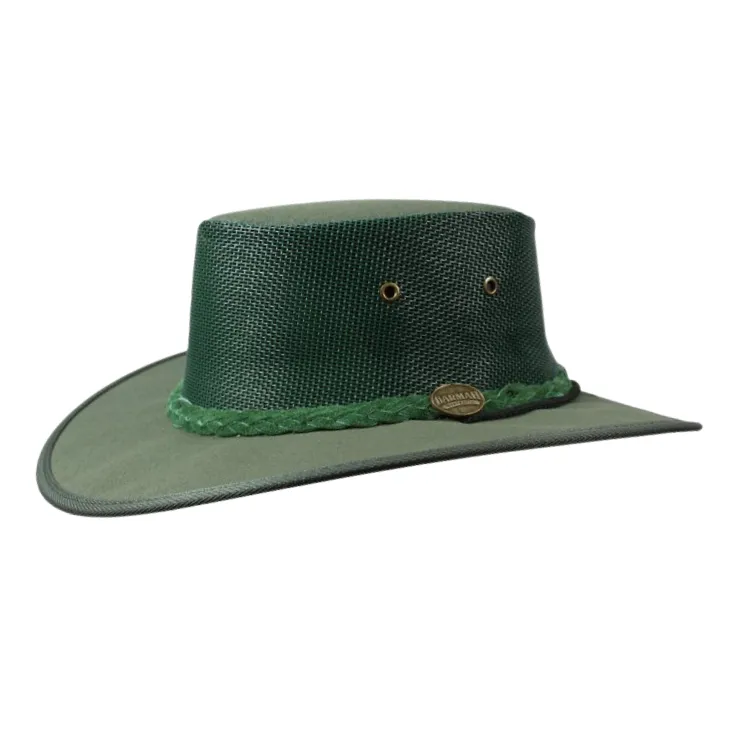 Barmah 1057GR Canvas Drover Airflow Hat - Green