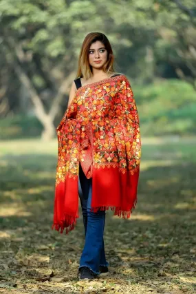 BEAUTIFUL MULTICOLOURED FLORAL ON HOT RED COLOUR SHAWL DEFINES FEMINISM AND ADDS GLAMOUR