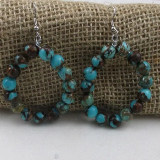 Big Turquoise Beaded Hoop Earrings