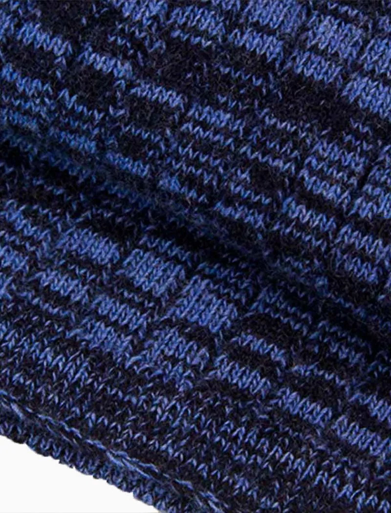 Blue Melange Knitted Wool & Cashmere Scarf