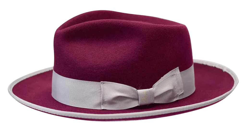 Burgundy and Sliver Bruno Capelo Wool Night Hawk Collection Fedora Hat