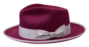 Burgundy and Sliver Bruno Capelo Wool Night Hawk Collection Fedora Hat