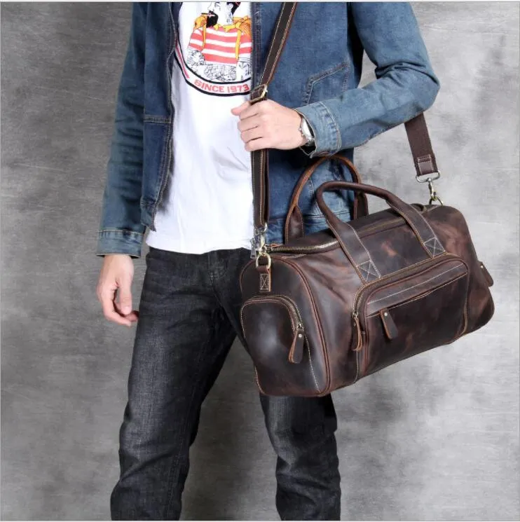 Business Travel Bags For Men Genuine Leather Shoe Duffle