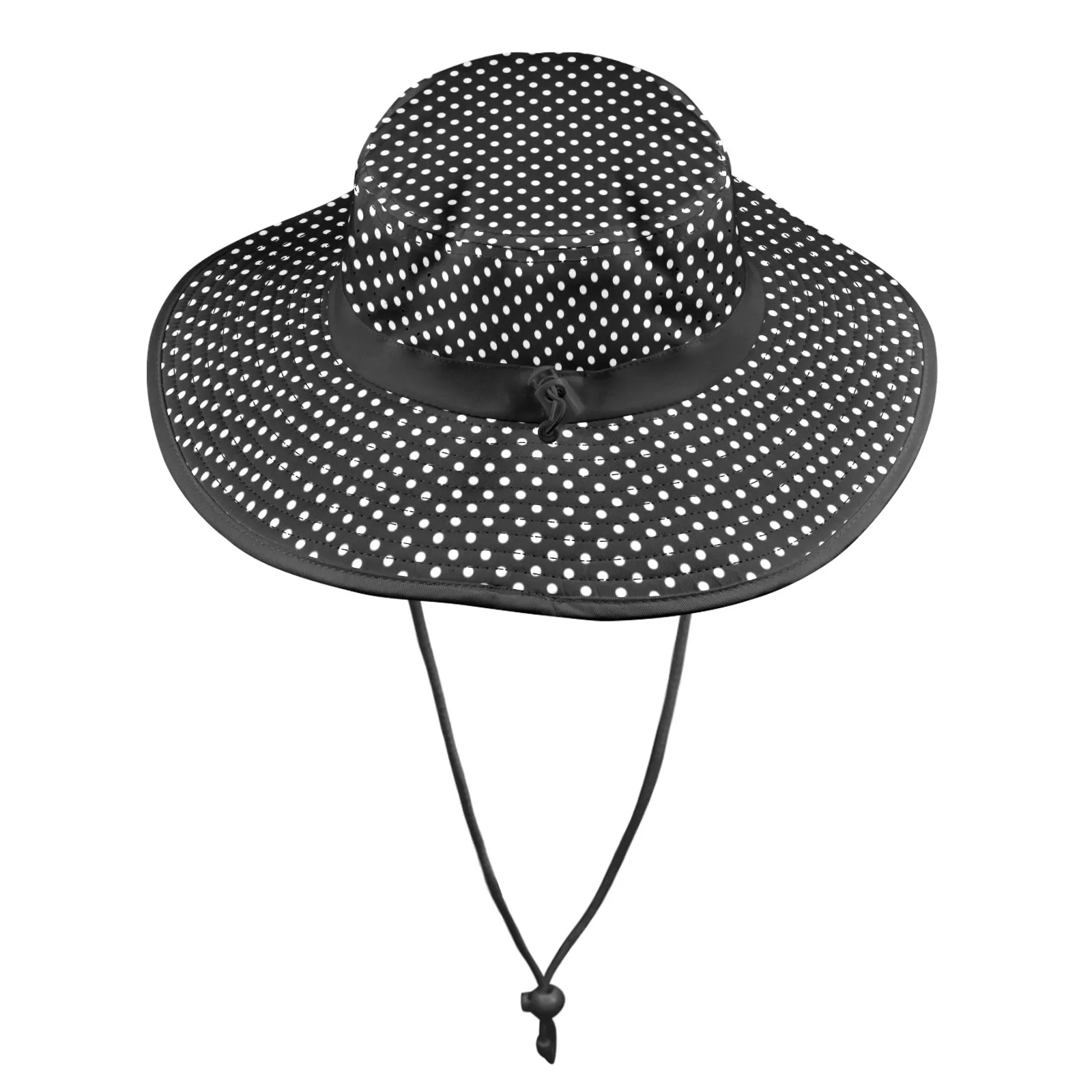 bw sm polka dot print Wide Brim Bucket Hat