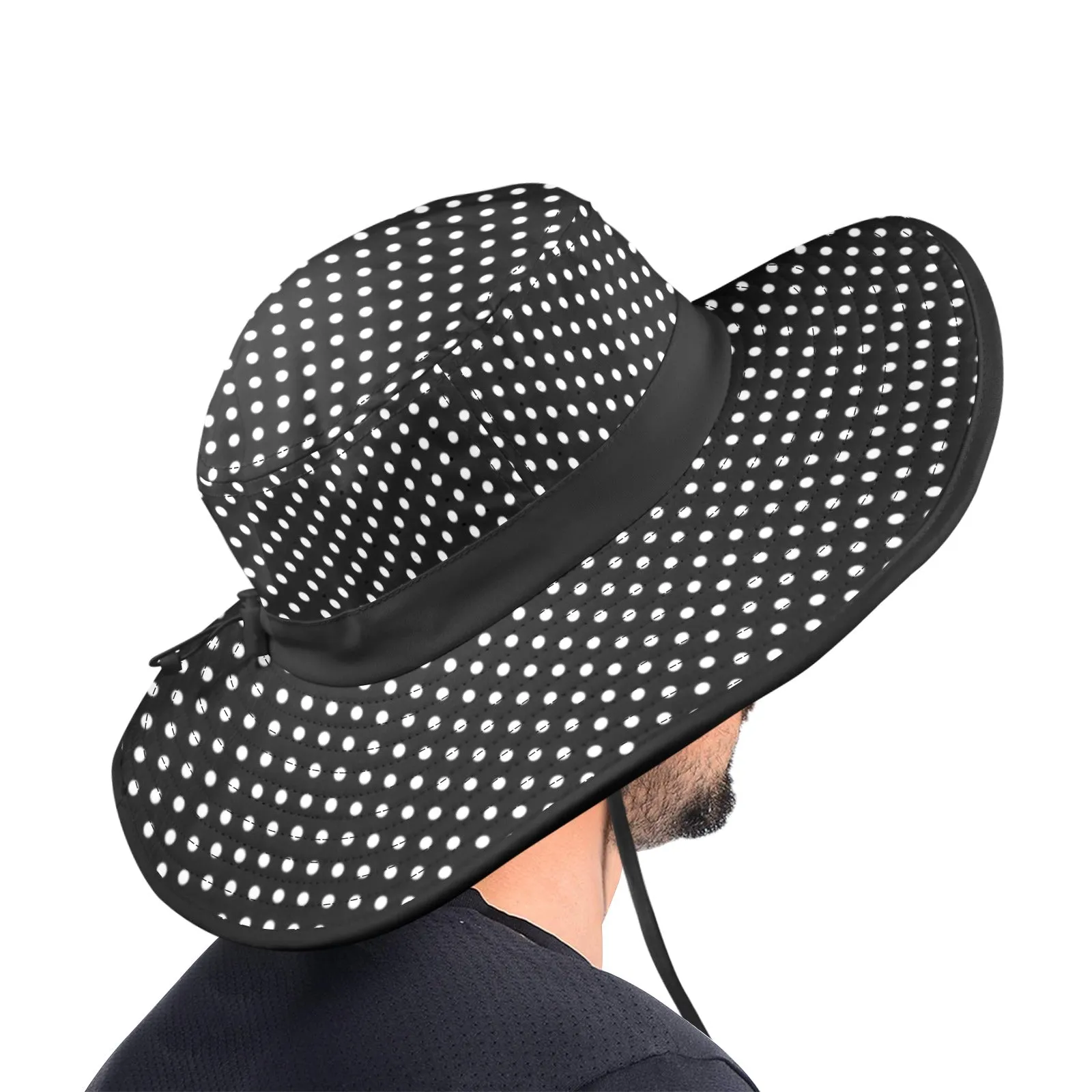 bw sm polka dot print Wide Brim Bucket Hat