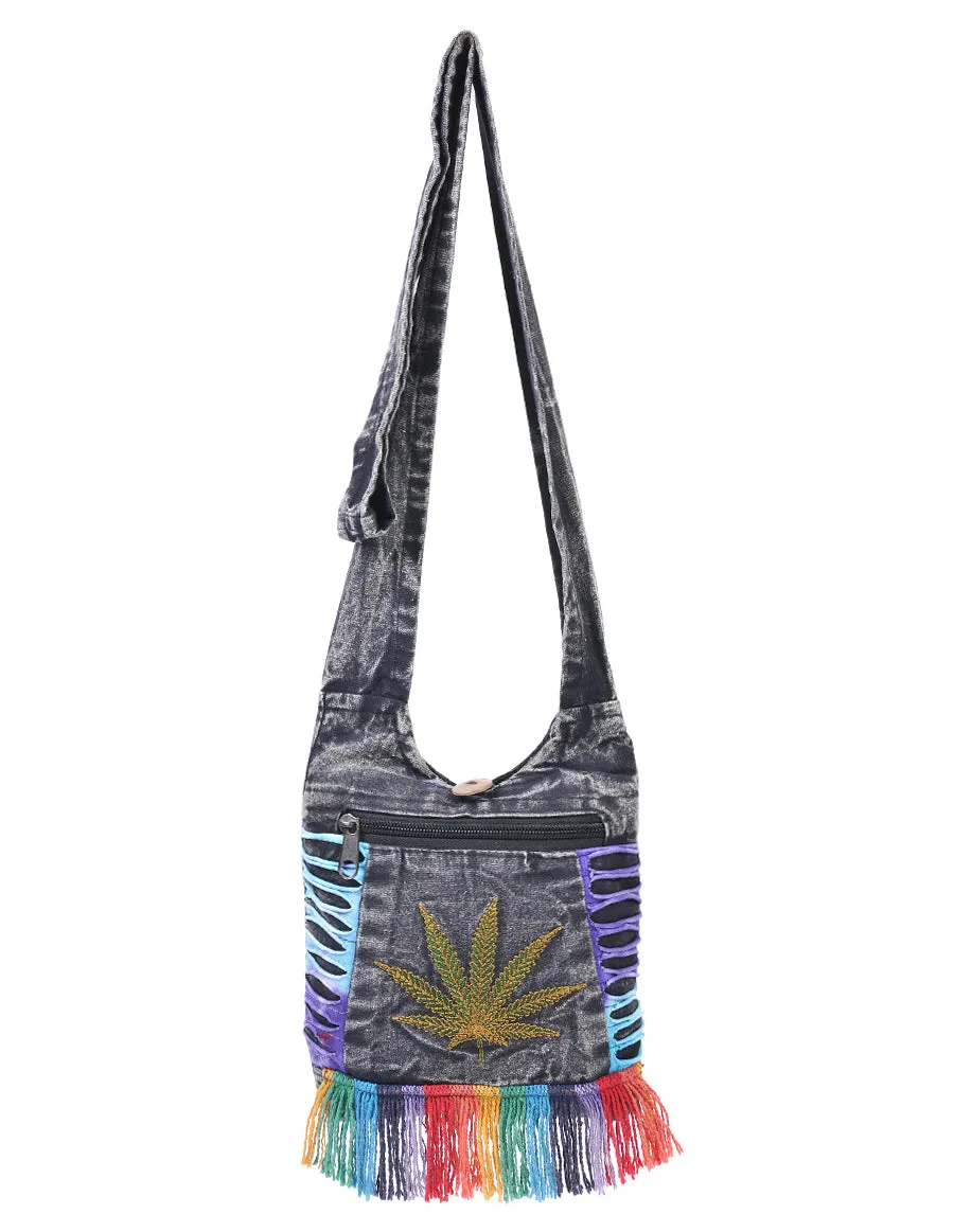 Cannabis Leaf Embroidery Mini Hippie Bag