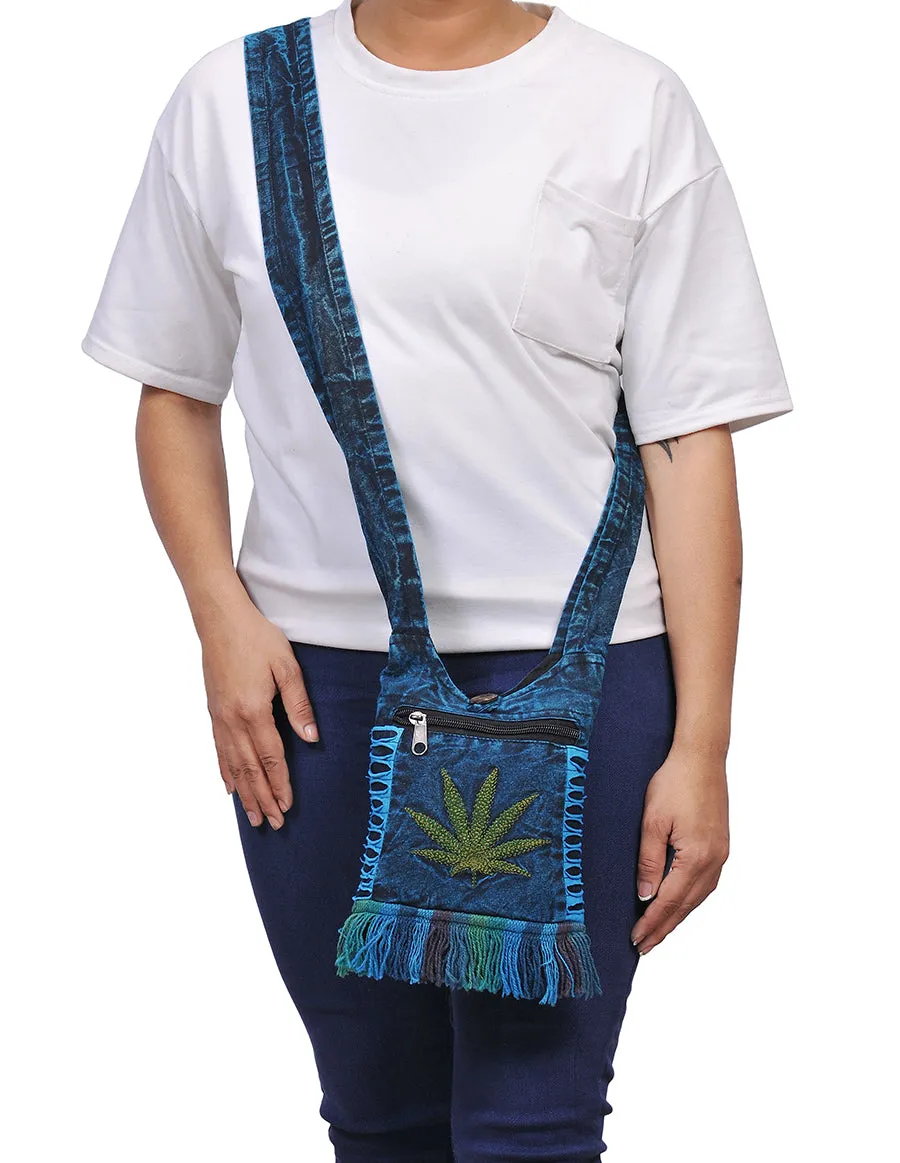 Cannabis Leaf Embroidery Mini Hippie Bag