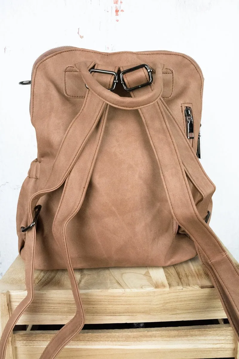 Charmed Life Light Brown Faux Leather Backpack Tote