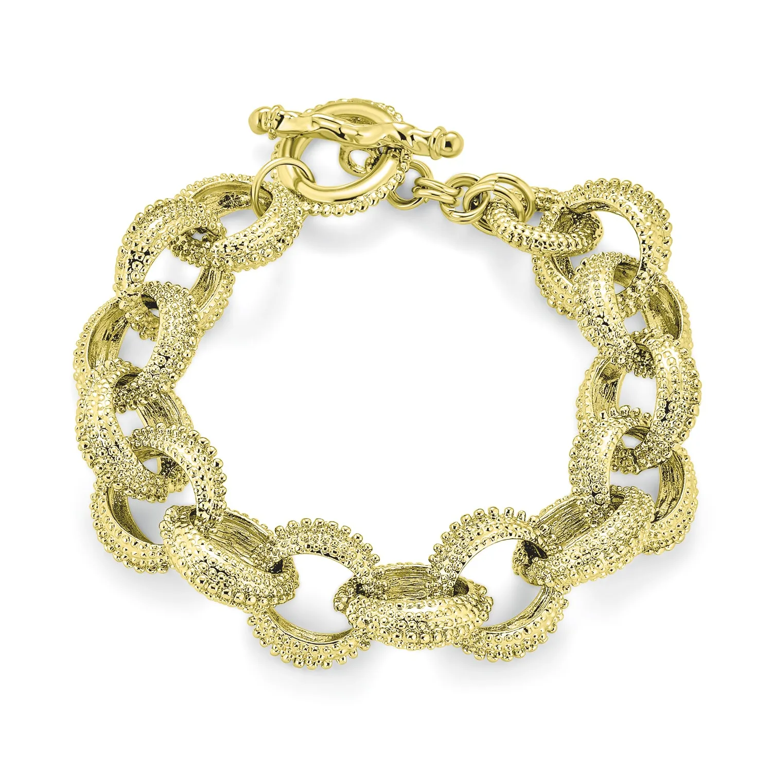 Chunky Chain Link Bracelet with Large Oval Links Toggle Clasp Matte SilverGold