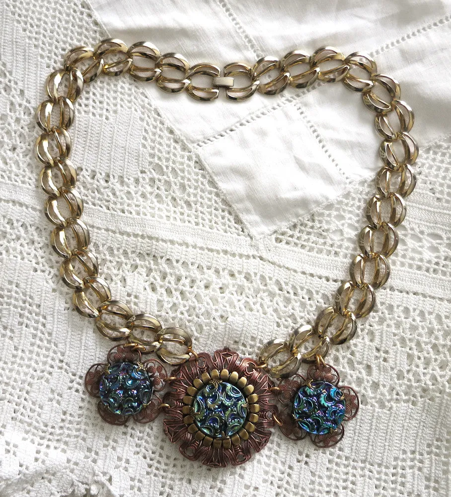 Copper and Gold Chunky Statement Necklace