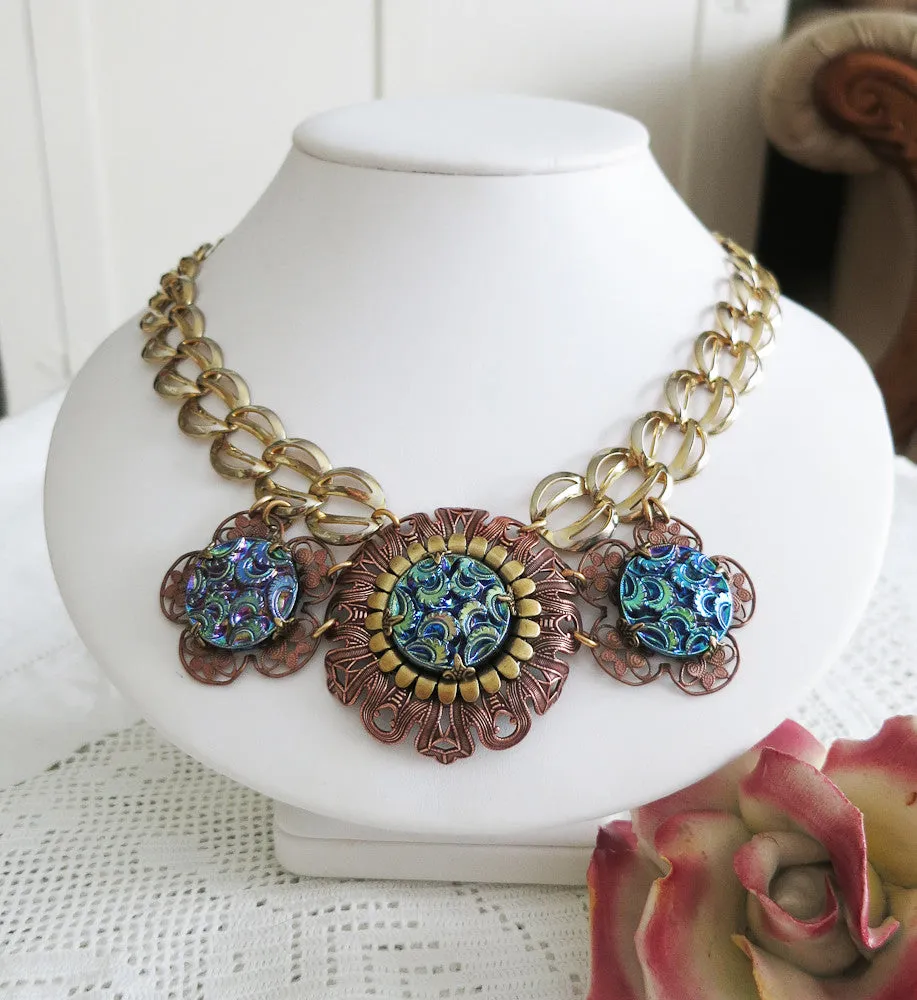 Copper and Gold Chunky Statement Necklace