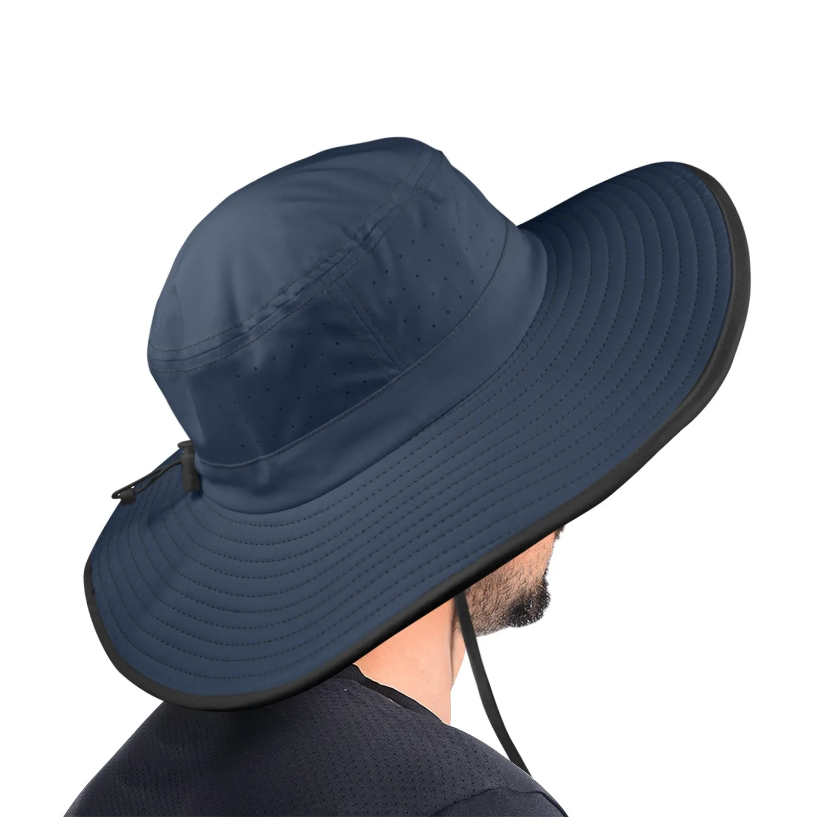 dark blue print 2 Wide Brim Bucket Hat