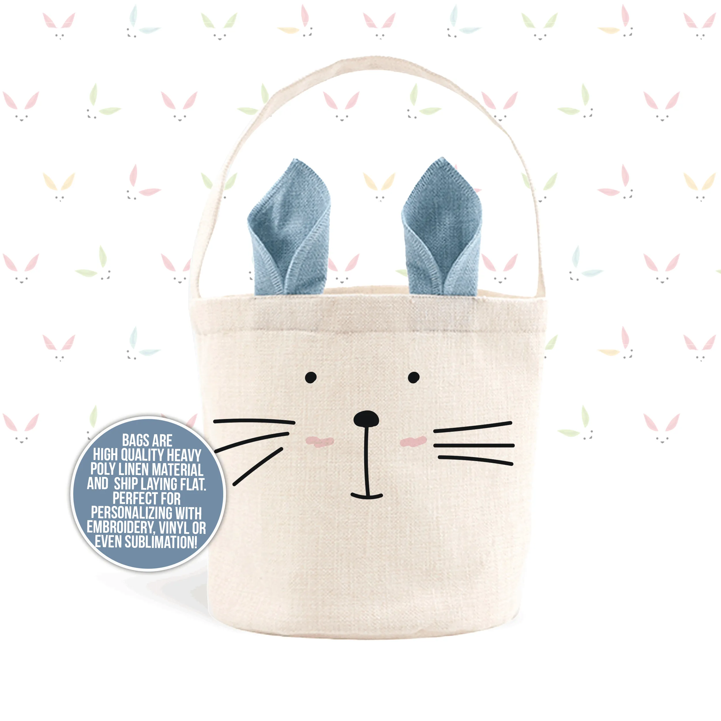 Easter basket | bunny face bag blue or green or pink bunny ears | easter bunny basket