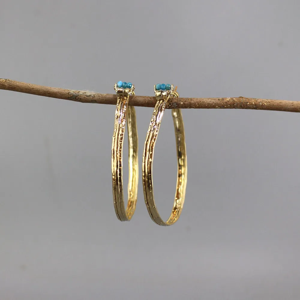 Extra Large Apatite Hammered Hoops