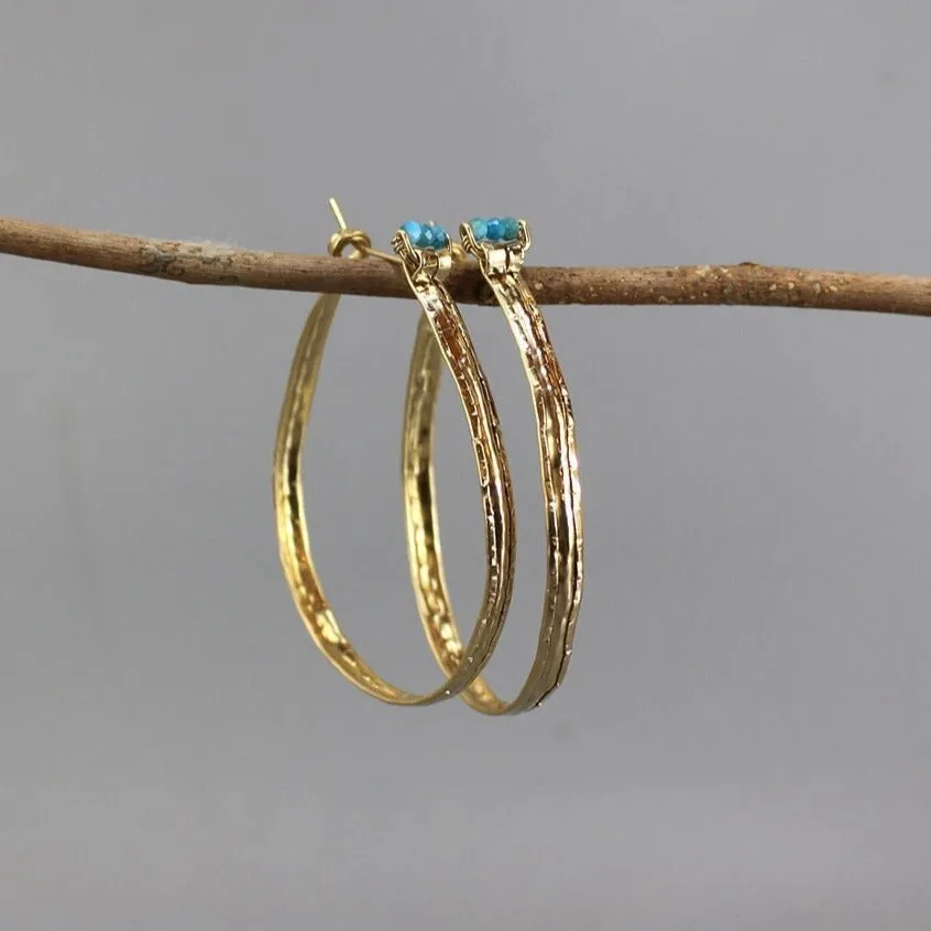 Extra Large Apatite Hammered Hoops