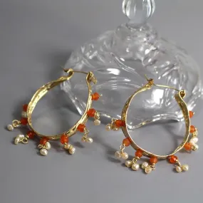 Extra Large Carnelian Pearl Hoops