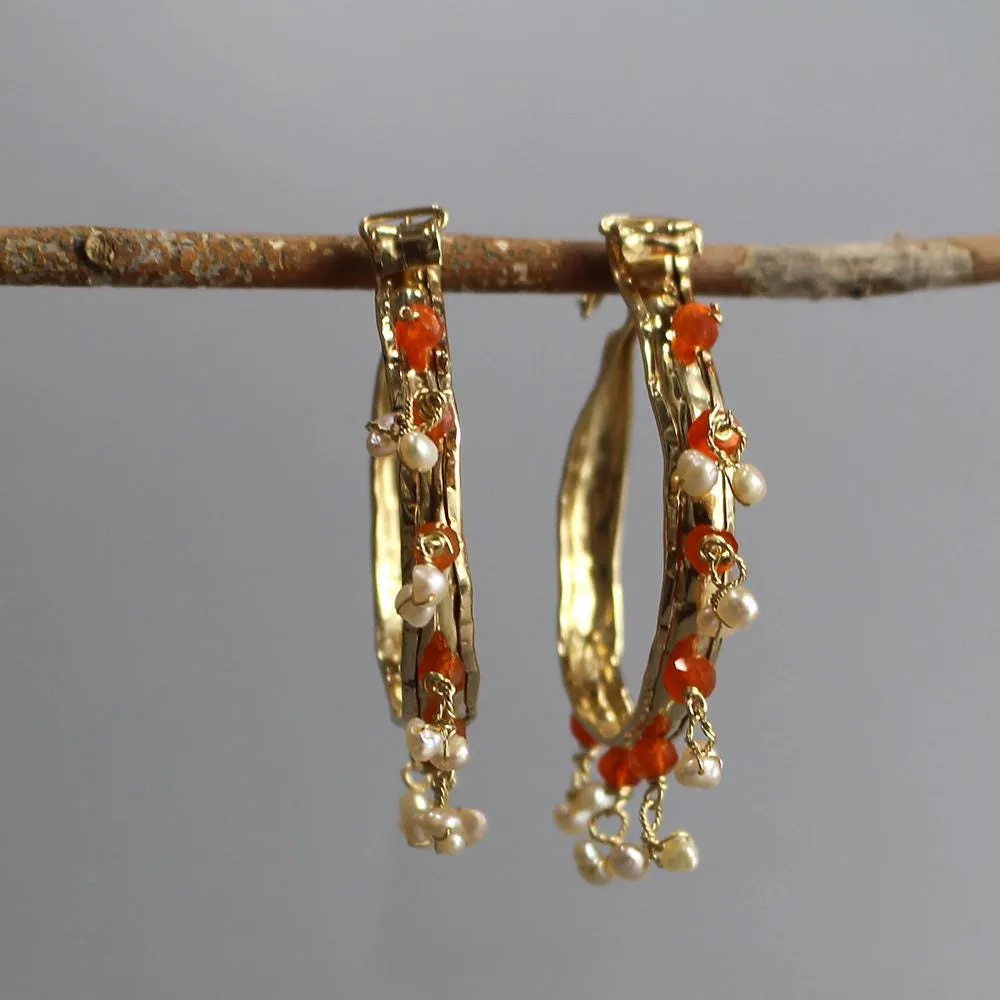 Extra Large Carnelian Pearl Hoops