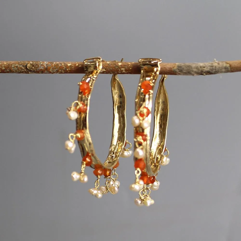 Extra Large Carnelian Pearl Hoops