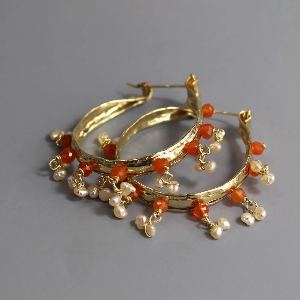 Extra Large Carnelian Pearl Hoops