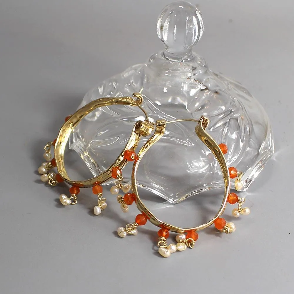 Extra Large Carnelian Pearl Hoops