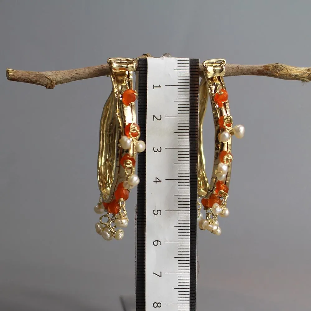 Extra Large Carnelian Pearl Hoops