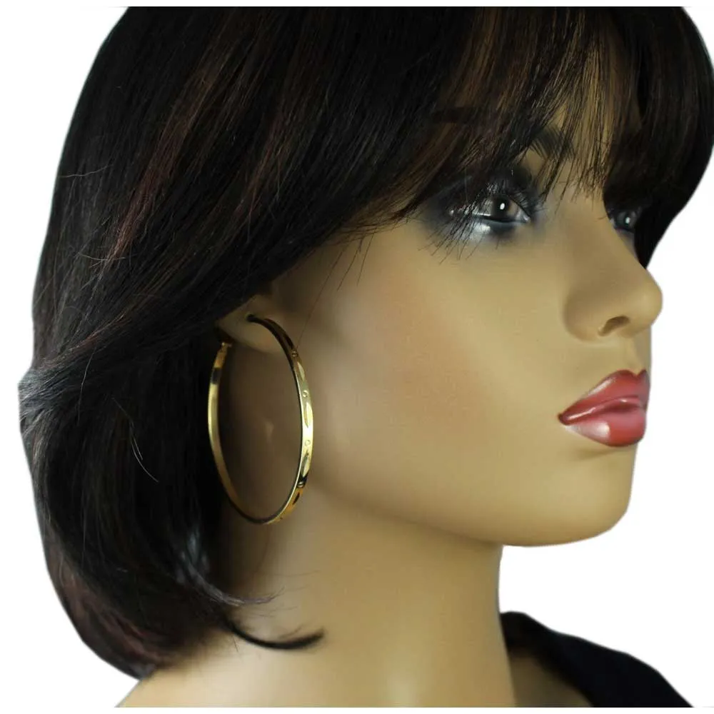 Gold-plated Large Embellished Hoop Pierced Earring - MEC011G