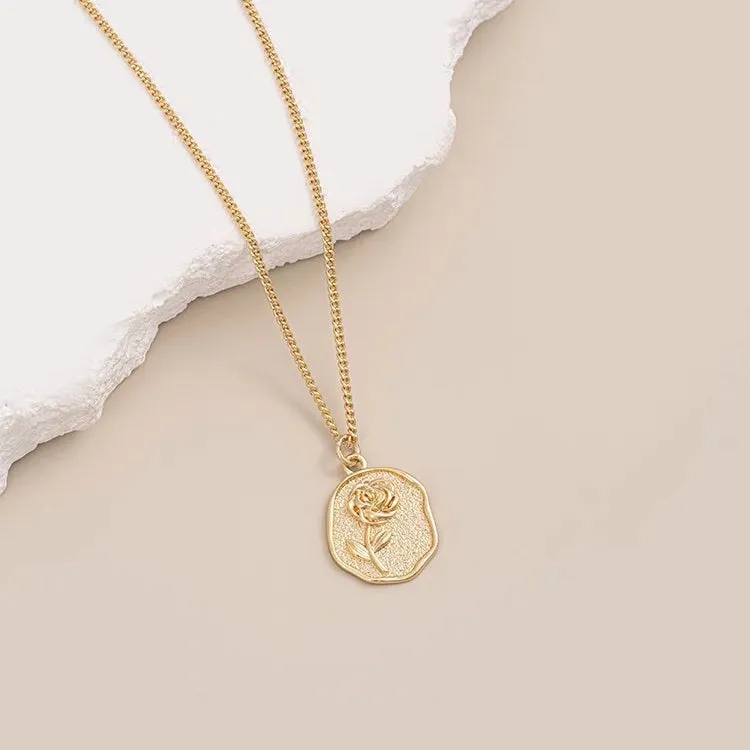 Gold Rose Coin Necklace