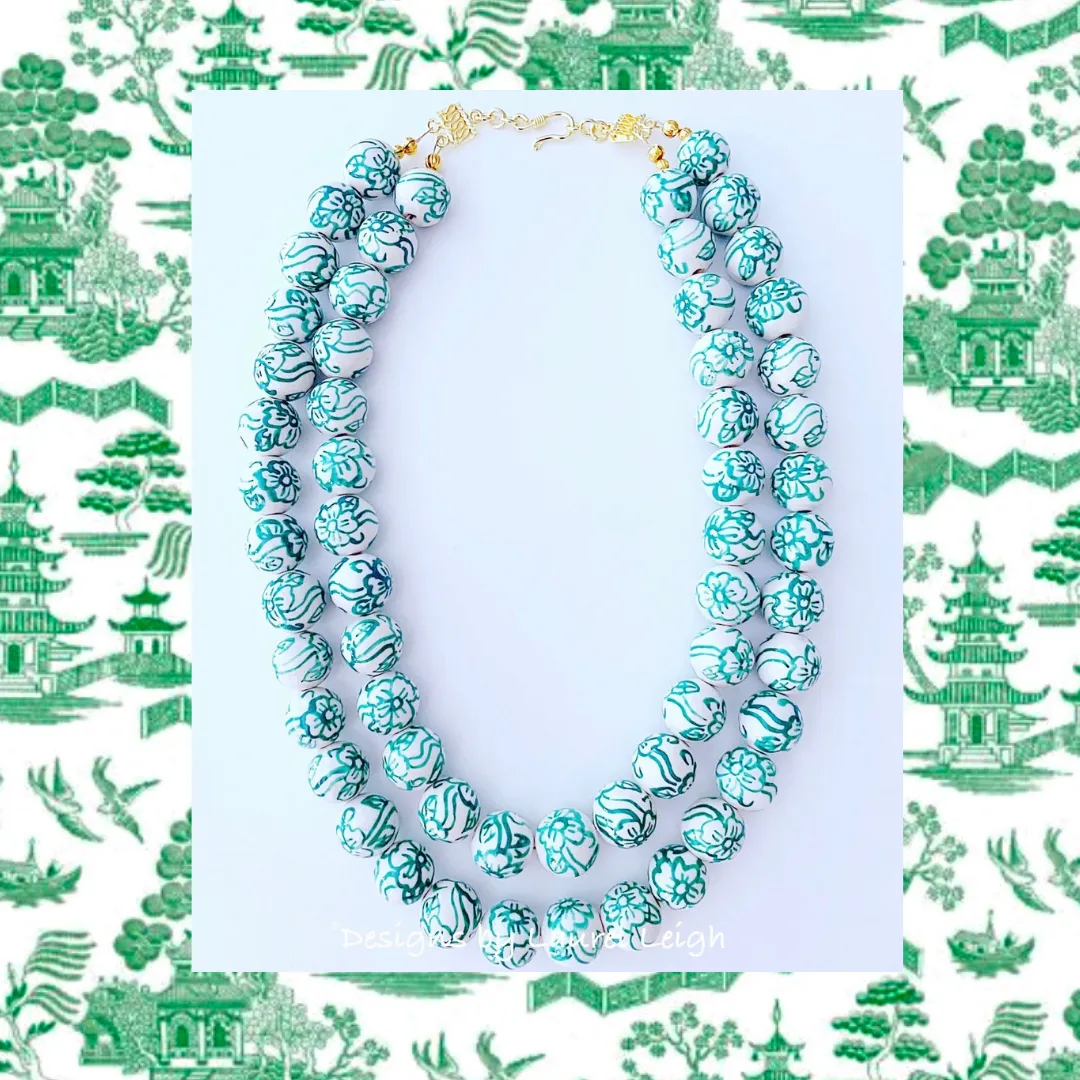 Green & White Chinoiserie Double Strand Necklace