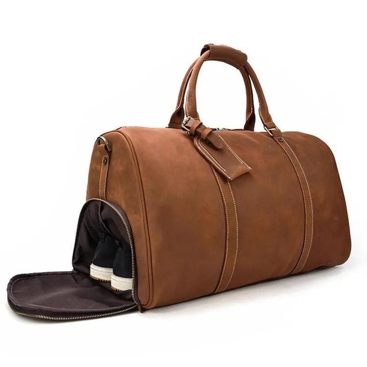 Hot Leather Travel Bag Vintage Leather Duffle Bag With